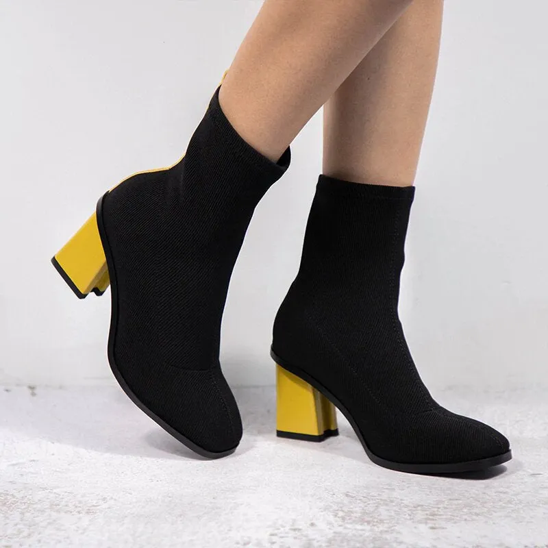 Women's Autumn/Winter Square-Heeled Slip-On Sock Boots