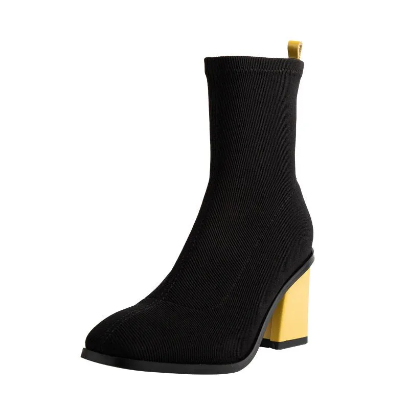 Women's Autumn/Winter Square-Heeled Slip-On Sock Boots