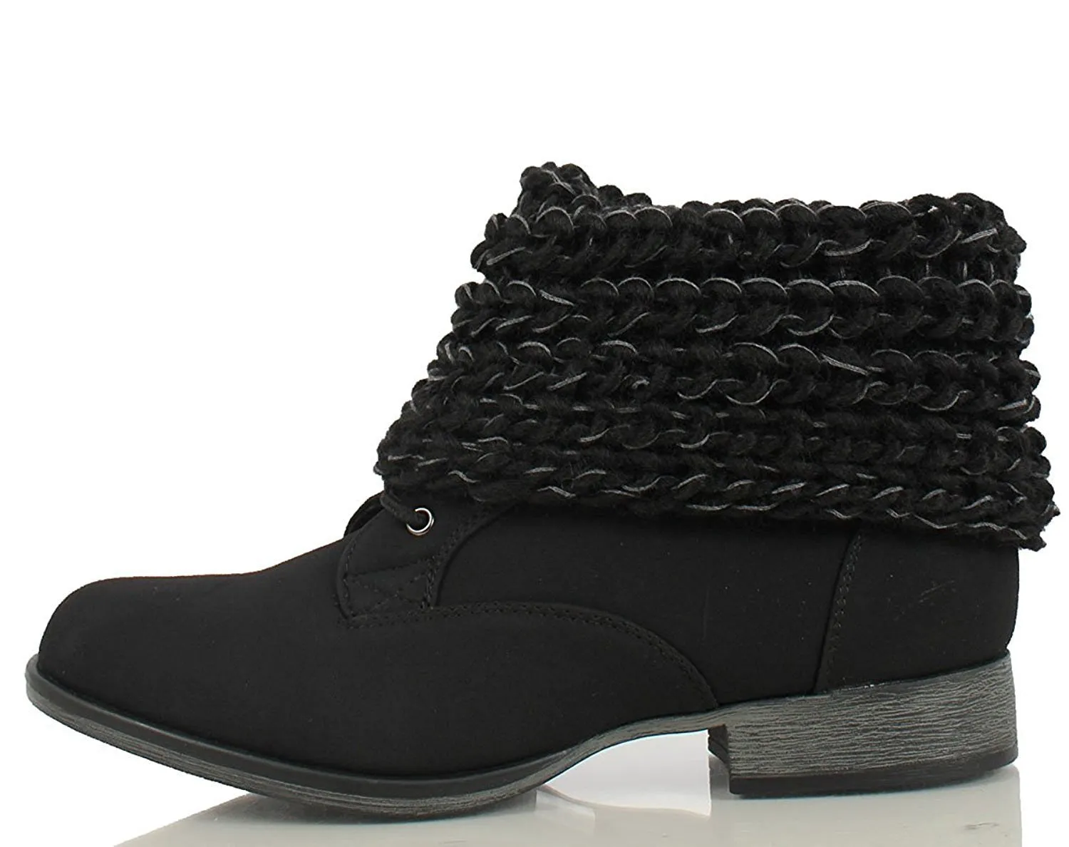 Women's Black Faux Nubuck Leather Sweater Ankle Cuff Boots