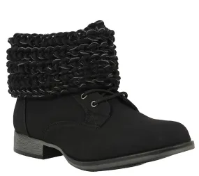 Women's Black Faux Nubuck Leather Sweater Ankle Cuff Boots