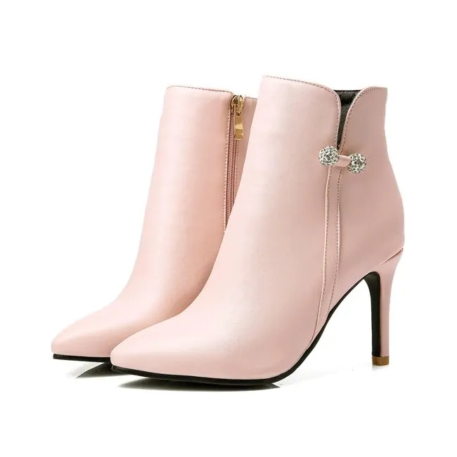 Women's Spring/Autumn High-Heeled Ankle Boots With Decorative Crystal Bow