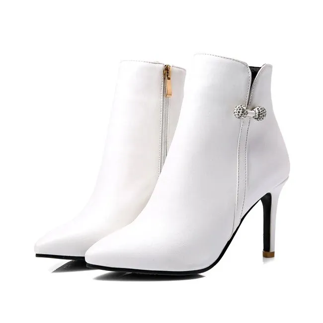 Women's Spring/Autumn High-Heeled Ankle Boots With Decorative Crystal Bow