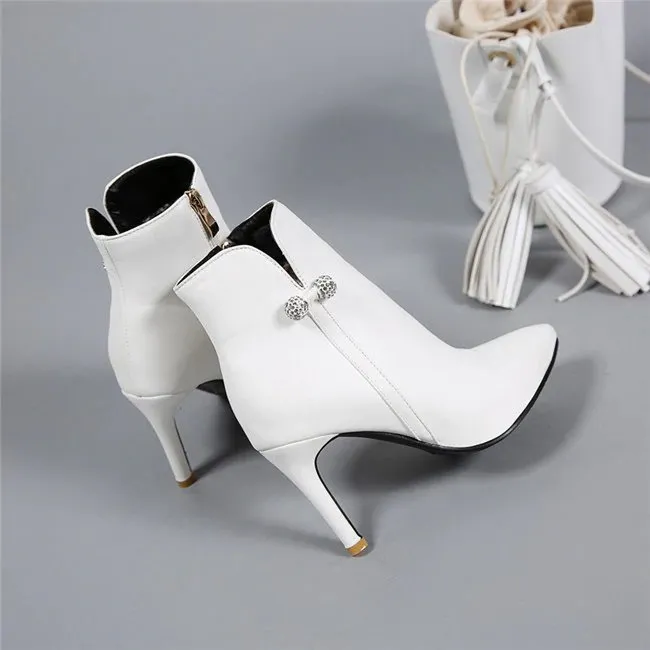 Women's Spring/Autumn High-Heeled Ankle Boots With Decorative Crystal Bow