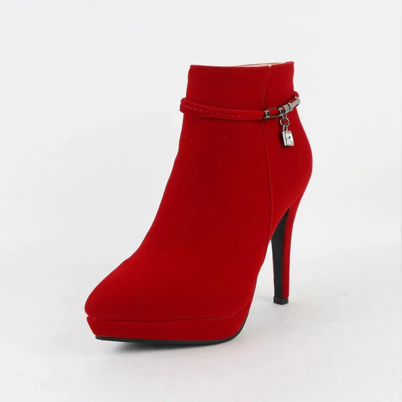 Women's Winter High-Heeled Velvet Ankle Boots