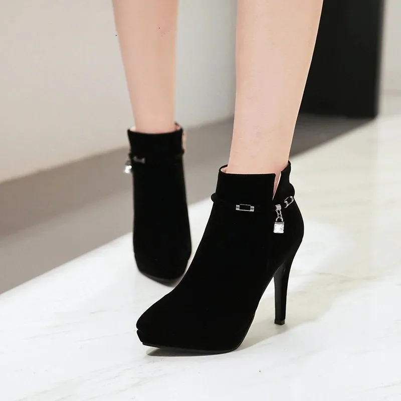 Women's Winter High-Heeled Velvet Ankle Boots