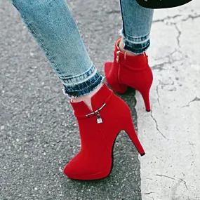 Women's Winter High-Heeled Velvet Ankle Boots