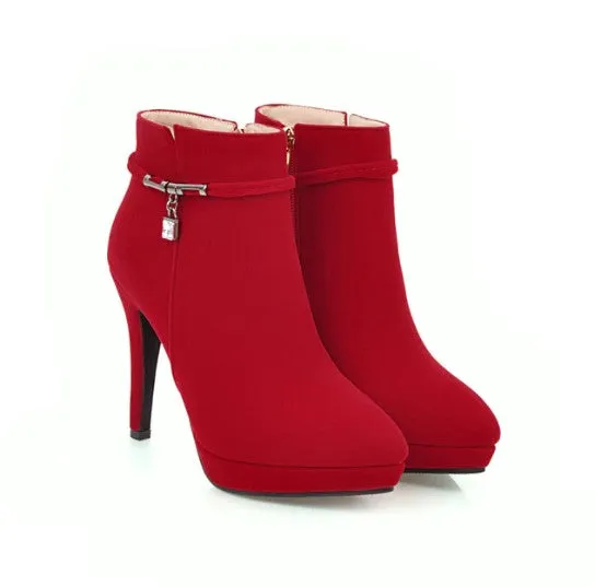 Women's Winter High-Heeled Velvet Ankle Boots