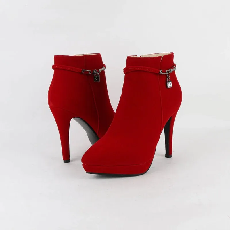 Women's Winter High-Heeled Velvet Ankle Boots