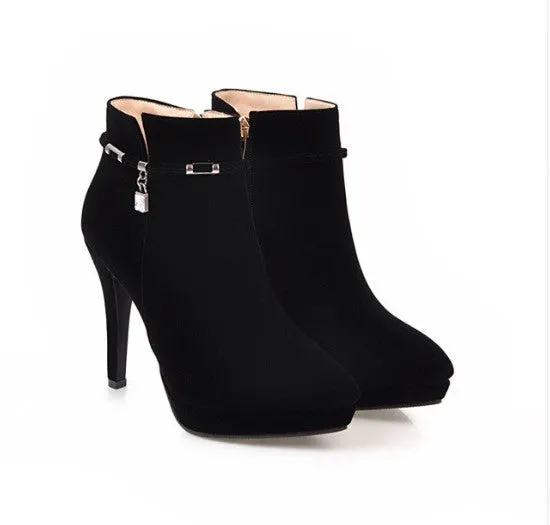 Women's Winter High-Heeled Velvet Ankle Boots