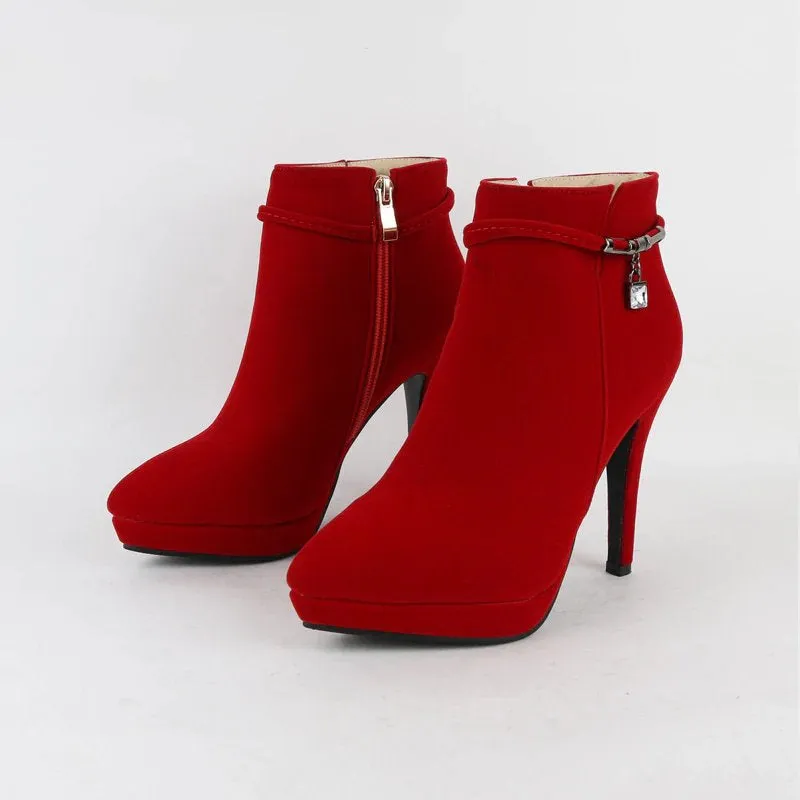 Women's Winter High-Heeled Velvet Ankle Boots