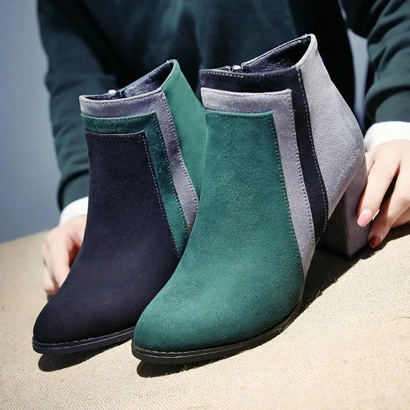 Women's Winter Thick Patchwork High-Heeled Ankle Boots