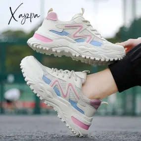 Xajzpa - Women Chunky Sneakers White Vulcanize Shoes Plus Size 35-43 Female Platform Running Sneakers Ladies Black Casual Shoes